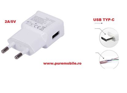 Imagine Incarcator USB 2A/5V + cablu date flat TYP-C