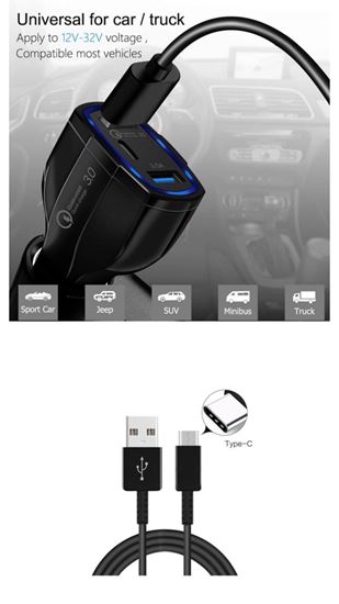 Imagine  FAST CAR  CHARGERS 12V/3.5A +Cablu date TYPC s10,note10,s9,s8,note8,9
