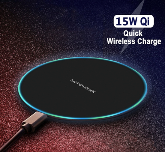 Imagine Set  Incarcator Wireless Fast Charging Pad QI 15W + 18w 3.0 Adaptor  fast  charger pentru iPhone, Samsung Galaxy, Round Black