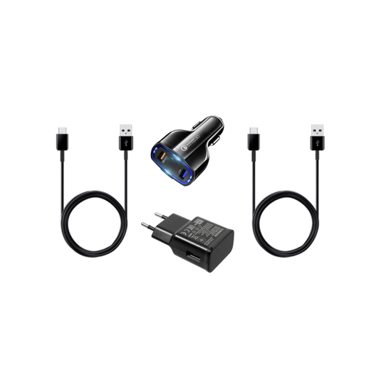 Imagine Set 4buc ,compatibil cu Samsung Incarcator retea Fast 9V/2A ,2 Cablu date Type-C ,Adaptor auto 3 X USB 7A/35w , Black ,Bulk