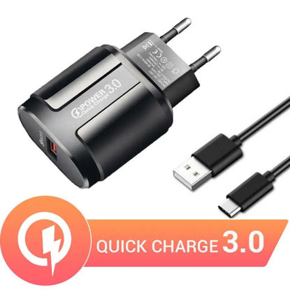 Imagine Set Incarcator Priza 18w 3.0 fast charging , cablu date USB-C/A