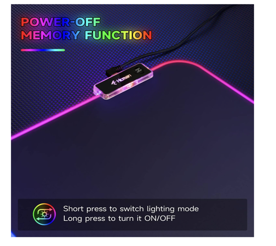Imagine Mouse Pad Gaming QUANDES®, RGB, 15 Moduri LED, Baza Din Cauciuc Antiderapant, 800 X 300 X 4mm, Negru