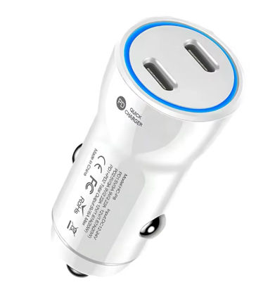 Imagine Incarcator auto, PD 60W Dual USB C Port, incarcare rapida, pentru iphone 16,15,14, alb