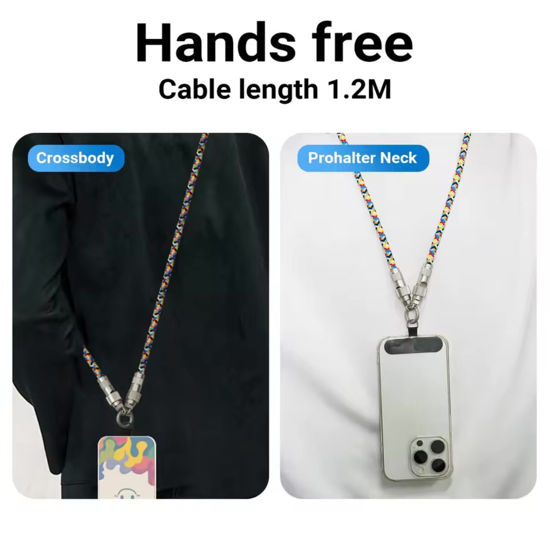 Imagine Set Cablu incarcare rapida pentru telefon mobil, tip snur, crossbody, functie anti-pierdere, USB-C la iPhone 14 13 12 11 5A - 60W, lungime 1.2m, prindere laterala pe corp, 0.3cm pentru mana