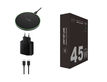Imagine Set 3 incarcator wireless slim fast charge 30w, adaptor priza pd usb-c 45w, cablu date 3A C-C, QUANDES®
