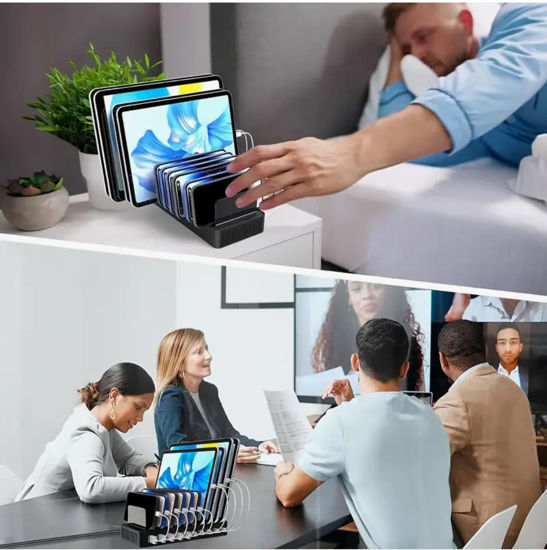 Imagine Statie de Incarcare rapid multi-USB de 240W, GaN PD cu 10 porturi, 2 porturi 100W, 4 porturi 30W, 4 porturi USB-A de 18W, pentru MacBook, iPhone 16, 15, iPad, Samsung, tableta, laptop