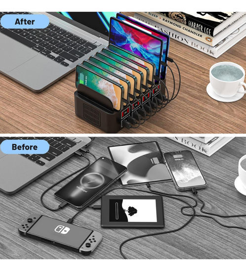 Imagine Statie de Incarcare rapid multi-USB de 240W, GaN PD cu 10 porturi, 2 porturi 100W, 4 porturi 30W, 4 porturi USB-A de 18W, pentru MacBook, iPhone 16, 15, iPad, Samsung, tableta, laptop