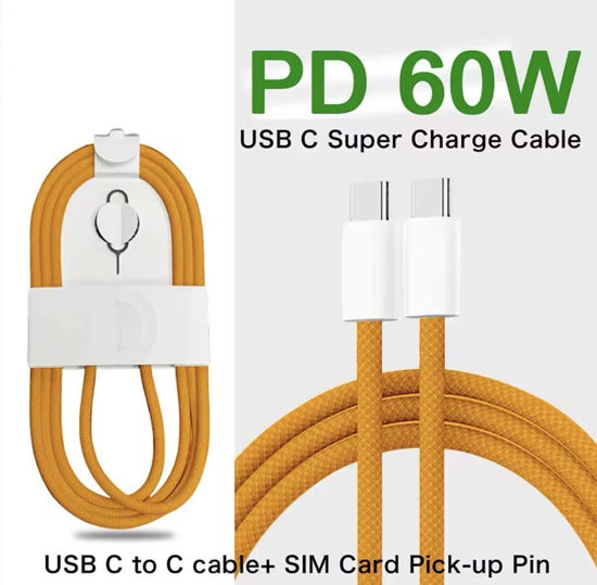 Imagine Set 10 buc Cablu date USB-C-C 60W, 1M, orange woven, Compatibil cu iPhone17, 17 pro max, ORANGE, Bulk