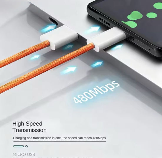 Imagine Set 10 buc Cablu date USB-C-C 60W, 1M, orange woven, Compatibil cu iPhone17, 17 pro max, ORANGE, Bulk