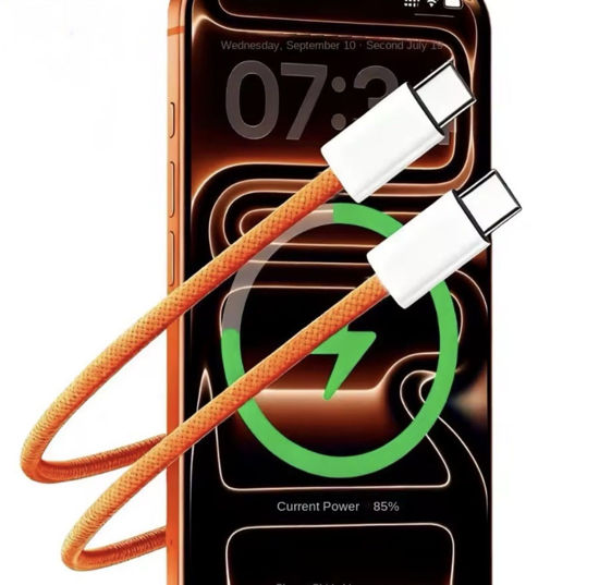 Imagine Set 10 buc Cablu date USB-C-C 60W, 1M, orange woven, Compatibil cu iPhone17, 17 pro max, ORANGE, Bulk