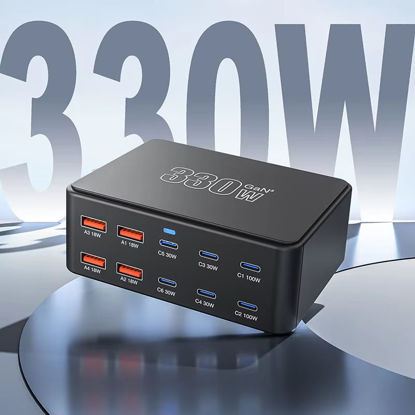 Imagine Statie de incarcare USB 330 W cu 10 porturi, QUANDES, USB-C GaN III, incarcare rapida, multicolor, 3.9x2.9x1.3 in