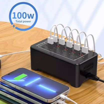 Imagine Statie de incarcare USB 100W, QUANDES, 20 porturi (10 USB-A, 10 USB-C), cu ventilatie, 1, 5m cablu alimentare