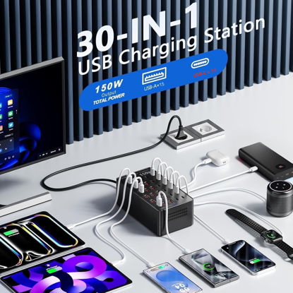 Imagine Statie de incarcare USB, QUANDES, 30 porturi, 150 W, 15 USB-A si 15 USB-C, 160x87x75mm
