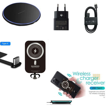 Imagine Set 4in1 Incarcator Wireless super Fast Charging 30W, Pad QI, 25W adaptor PD usb-c, Wireless receptor Typ-C 10w Fast, Universal, compatibil pentru Samsung, Huawei, oppo, Xiaomi, QUANDES®