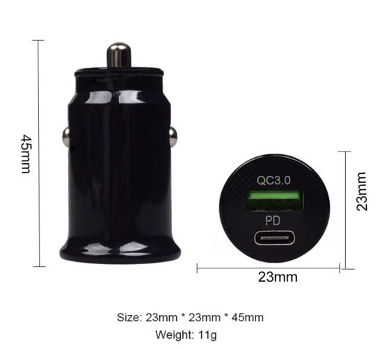 Imagine Set 2 buc Incarcator bricheta auto cu incarcare super rapida PD20W/QC3.0, porturi duble, incarcare super rapida,alb, negru