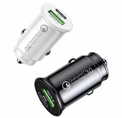 Imagine Set 2 buc Incarcator bricheta auto cu incarcare super rapida PD20W/QC3.0, porturi duble, incarcare super rapida,alb, negru