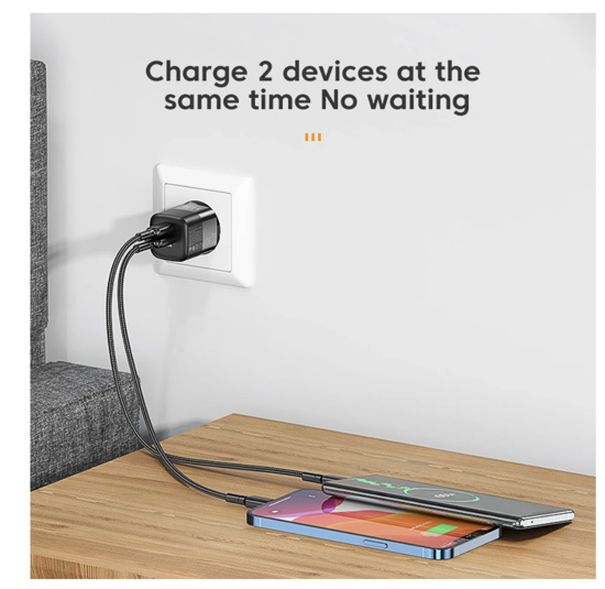 Imagine Set 2 Buc  incarcator 20W PD Type-C, USB QC, Alb, Negru