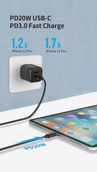 Imagine Set 2 Buc  incarcator 20W PD Type-C, USB QC, Alb, Negru