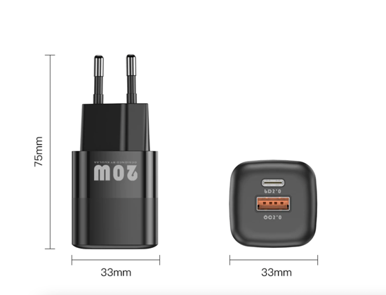 Imagine Set 2 Buc  incarcator 20W PD Type-C, USB QC, Alb, Negru