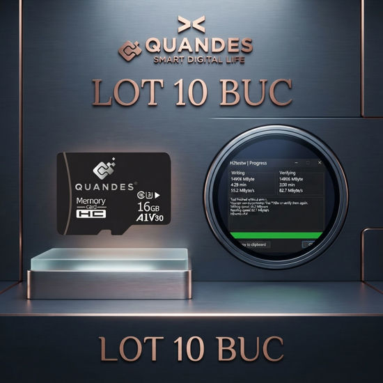 Imagine Card de memorie QUANDES® Premum MicroSDHC, 16GB, Class 10, Mare viteza U3, V30, A1 Viteza de citire Max 83 MB/s ,Viteza de scriere 55 MB/s (36 ron pe buc) Lot 10 buc