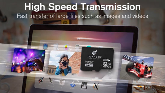 Imagine Card de memorie QUANDES® Premum MicroSDHC, 32GB, Class 10, Mare viteza U3, V30, A1 Viteza de citire 86 MB/s ,Viteza de scriere 34 MB/s (47 ron pe buc) Lot 10 buc