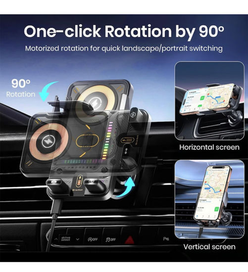 Imagine Set Suport Auto cu Incarcare Wireless 15W + Magnetica Rapida 66W, QUANDES®, USB-C si Micro-USB, Senzor Infrarosu Deschidere Automata, Rotire Electrica 90°, Prindere Sigura Grila Ventilatie, Touch Sensor, 18w adaptor usb A Compatibilitate iPhone, Samsung, Universala 4 - 7.2”