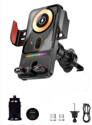 Imagine Set Suport Auto cu Incarcare Wireless 15W + Magnetica Rapida 66W, QUANDES®, USB-C si Micro-USB, Senzor Infrarosu Deschidere Automata, Rotire Electrica 90°, Prindere Sigura Grila Ventilatie, Touch Sensor, 18w adaptor usb A Compatibilitate iPhone, Samsung, Universala 4 - 7.2”