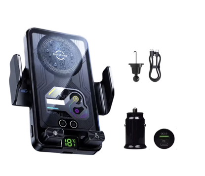 Imagine Set incarcator Auto wireless de 15W, Adaptor Auto 18w, sistem de racire si fixare automata prin senzor magnetic, rotatie la 360°, compatibil cu Samsung S26/s25/s24/s23/s22