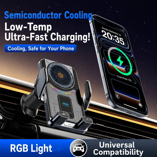 Imagine Set incarcator Auto wireless de 15W, Adaptor Auto 18w, sistem de racire si fixare automata prin senzor magnetic, rotatie la 360°, compatibil cu Samsung S26/s25/s24/s23/s22